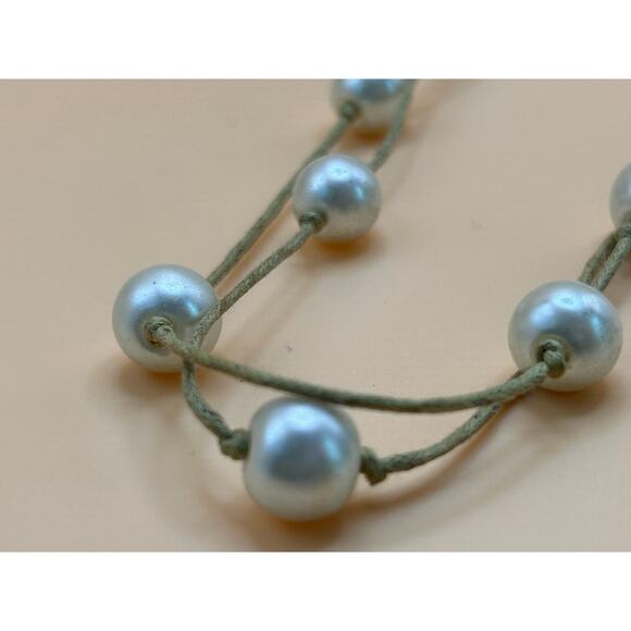 Double Strand 28" Faux Pearl Necklace with Olive Cord - Picture 3 of 3